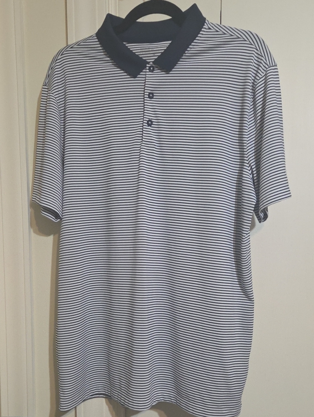 Nike Golf Navy and White Striped Polo with Contrast Collar
